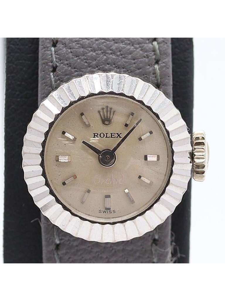 Rolex Orchid Chameleon 750 White Gold Manual Wind Silver Dial Watch